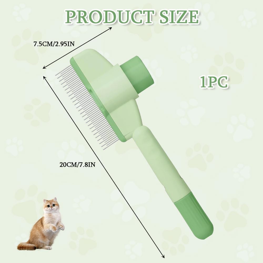 1PC Pet Grooming Comb with Self-Cleaning Button, Flea Cat and Dog Hair Brush for Loose Fur and Tangle Care, Metal Teeth Grooming Tool for Short and Long Coats, Easy-Clean Pet Brush
