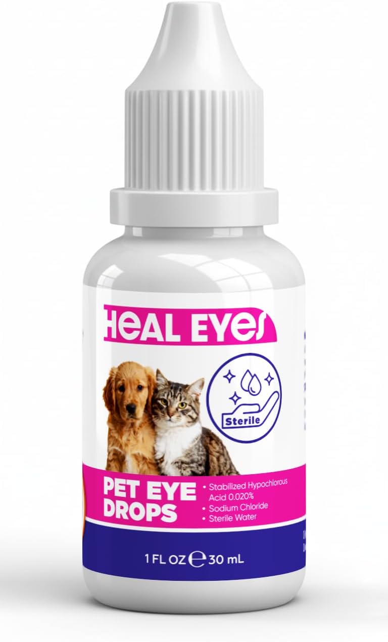 Heal Eyes Daily Eye Care Drops 1 fl oz (30 ml) for Cats, Dogs, Birds & Horses – Gentle Tear Stain Remover, Soothing Eye Cleaner, Alcohol-Free & Vet-Formulated