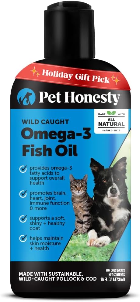 Omega 3 Fish Oil Supplement for Dogs & Cats (16oz), Wild Caught Omega 3 Fish Oil for Skin and Coat Health, Supports Shedding, Skin & Coat, Immunity, Joint, Brain & Heart, EPA + DHA