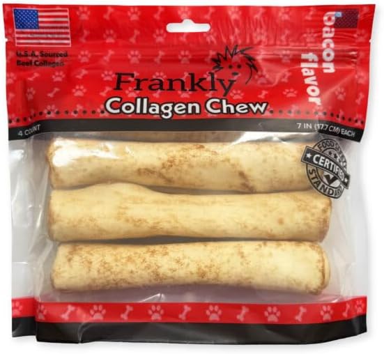 Frankly Pet Original Bacon Flavored Rawhide Free Chews, Natural Pet Collagen Rolls, Safe for Dogs, Long Lasting Retriever Rolls, Made in USA, 7" Sticks, 4 Count (8753)