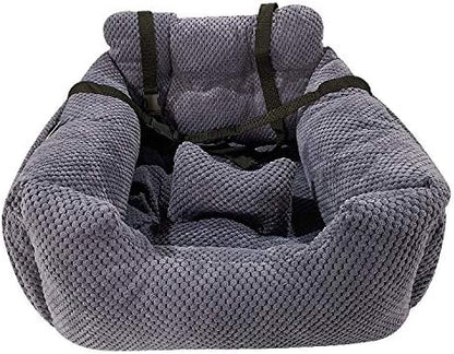 Series Deluxe Bucket Pets Dog Bed + Car Seat Carrier Booster Travel Safety with Two Removable Mats and Storage Pockets for Small Pets (Navy)