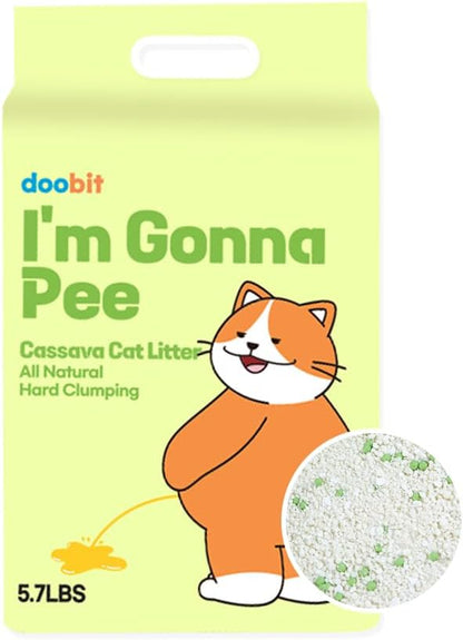 100% Cassava Cat Litter, Natural Clumping Litter, Dust-Free, Super Clumping, Soft Texture, Mixable with Crystal cat Litter,I'm Gonna Pee(5.7lb x 1pack)