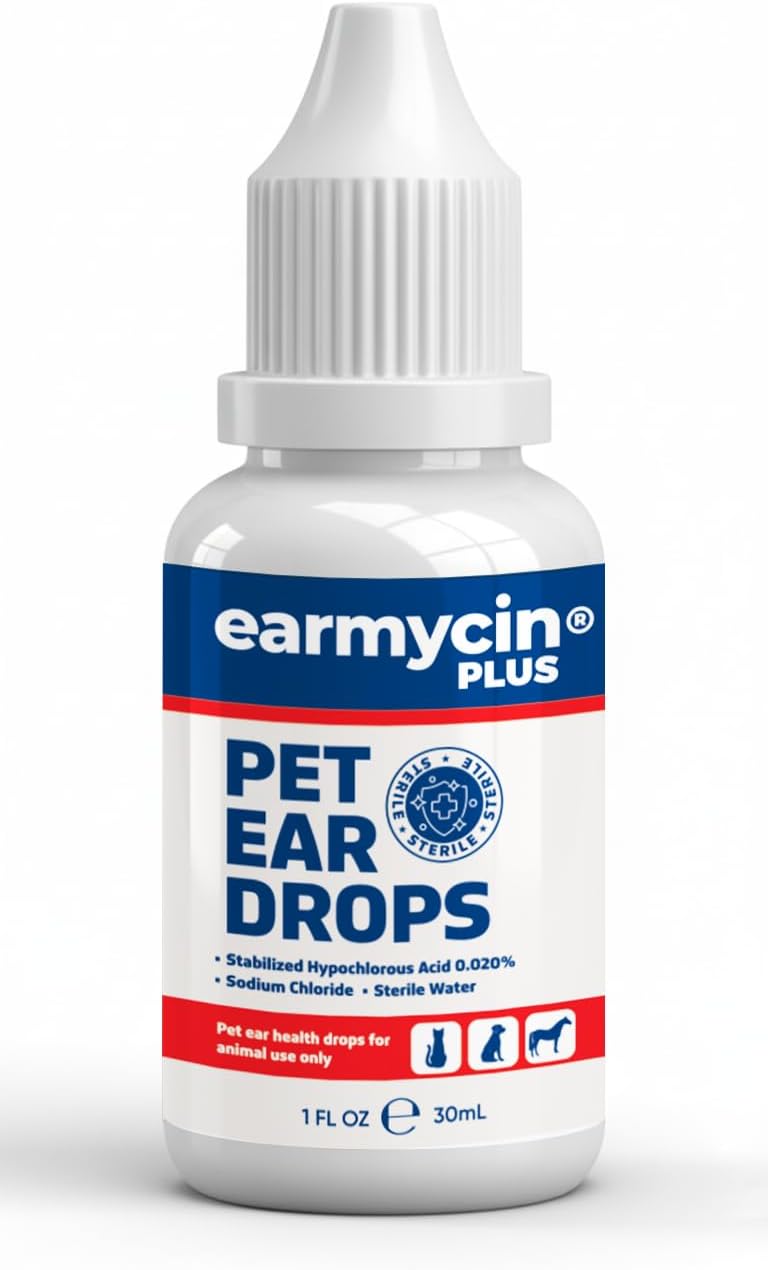 EARMYCIN Pet Ear Care Drops 1 fl oz – Gentle Daily Ear Cleanser for Dogs & Cats, HOCl-Based Non-Irritating Ear Solution, Supports Clean & Comfortable Ears for Pets