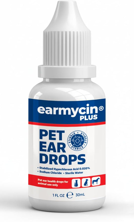 EARMYCIN Pet Ear Care Drops 1 fl oz – Gentle Daily Ear Cleanser for Dogs & Cats, HOCl-Based Non-Irritating Ear Solution, Supports Clean & Comfortable Ears for Pets
