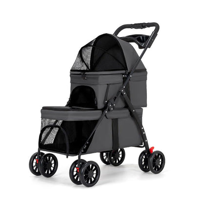 YYW Double Pet Stroller for Small Cats and Dogs, Foldable Kittens Puppies Travel Strolling Cart with 2 Carriages, Cup Holder & Lockable Wheels, Ideal for Multi-Pet Families(Black)