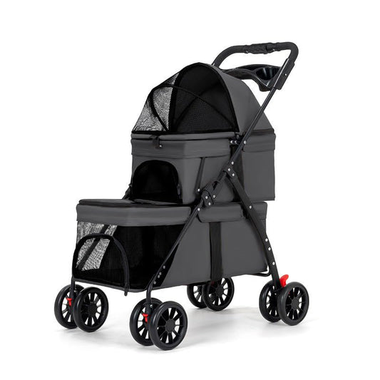 YYW Double Pet Stroller for Small Cats and Dogs, Foldable Kittens Puppies Travel Strolling Cart with 2 Carriages, Cup Holder & Lockable Wheels, Ideal for Multi-Pet Families(Black)