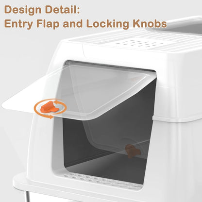 SZEE XL Stainless Steel Litter Box, Top Exit Design, Non Stick, No Smell, Easy Cleaning, Activated Charcoal Odor Control Design, Half/Fully Enclosed Design, Footboard, Trapping Mat & Scoop Included