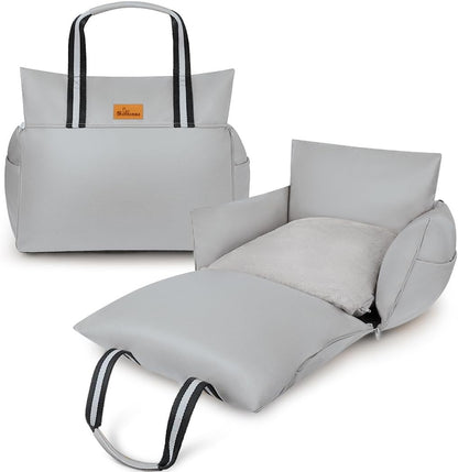 Dog Car Seat (Waterproof Booster) | Essential Travel Bed with Handles, Matching Pockets (Up to 30 Lbs) - Light Gray