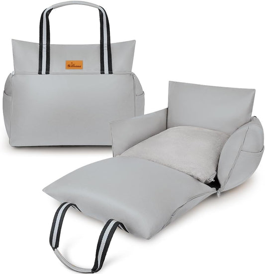 Dog Car Seat (Waterproof Booster) | Essential Travel Bed with Handles, Matching Pockets (Up to 30 Lbs) - Light Gray