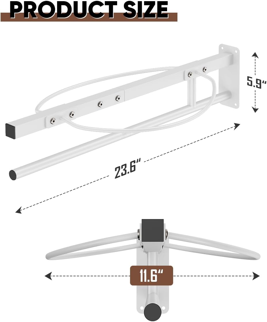 Queension Wall Mounted Saddle Rack with Pad Bar, Heavy Duty Horse Saddle Stand with for English & Western Saddles, Saddle Pad Rack for Horses Blanket, Tack Storage, White