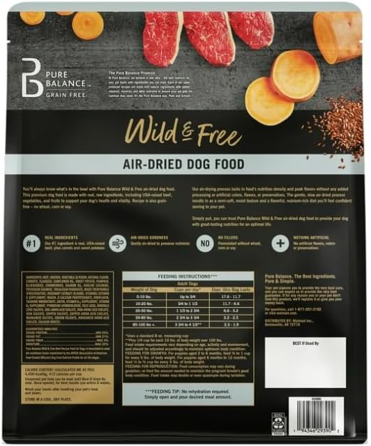 Pure Balance Air Dried Dog Food Beef Recipe for All Breeds, Grain Free Natural Nutrition with Grassfed Meat, High Protein Shredded Food for Sensitive Stomach, No Soy, No Corn, Dog Meal (2 LB, Beef)