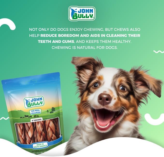 John Bully Collagen Braided 6" 6PK, The Best Option for Your Dog, 100% Natural, Rich in Protein, Highly Digestible, Gluten Free,Premium Grade Quality,Odor Free The Real Collagen