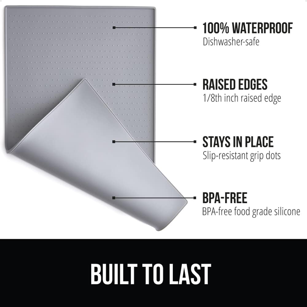 Gorilla Grip Dog and Cat Lick Mat 2 Pack and Silicone Pet Feeding Mat, Interactive Activity Toy Licking Pad 1 Royal 1 Green, 18.5x11.5 in Dog Cat Food Mat Contains Spills Gray Color, 2 Item Bundle