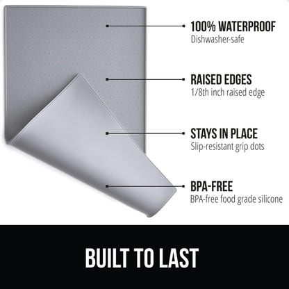 Gorilla Grip Dog and Cat Lick Mat 2 Pack and Silicone Pet Feeding Mat, Interactive Activity Toy Licking Pad 1 Royal 1 Green, 18.5x11.5 in Dog Cat Food Mat Contains Spills Gray Color, 2 Item Bundle