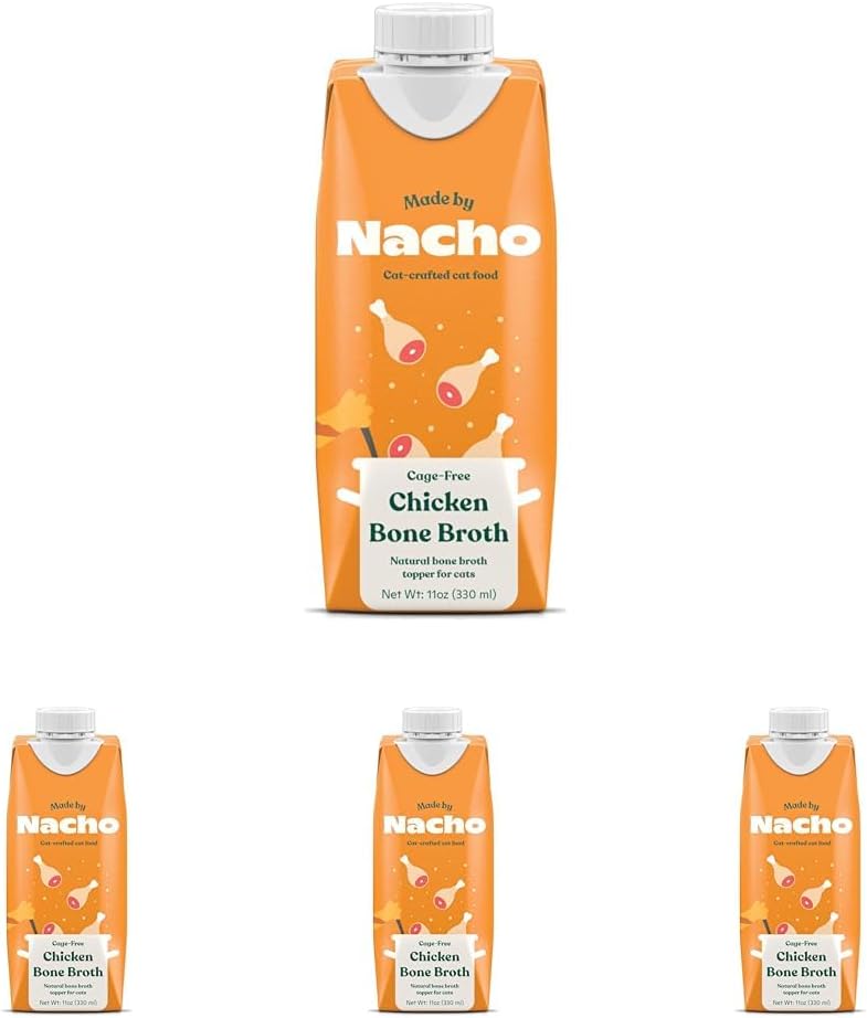 Made by Nacho Bone Broth Cat Food Topper for Hydration and Picky Eaters - Add Protein and Flavor to Your Dry Cat Food – Supports Optimal Nutrition, Digestion, Skin & Coat, 11 oz. Chicken (Pack of 4)