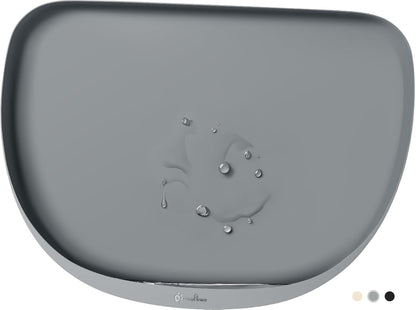 DownyPaws Cat Food Mats for Floors Waterproof, BPA Free Silicone Pet Feeding Mat, Non-Slip Pet Food Mat with High Raised Edge, Cat Placemat for Messy Drinkers, 18"×12.5", Gray