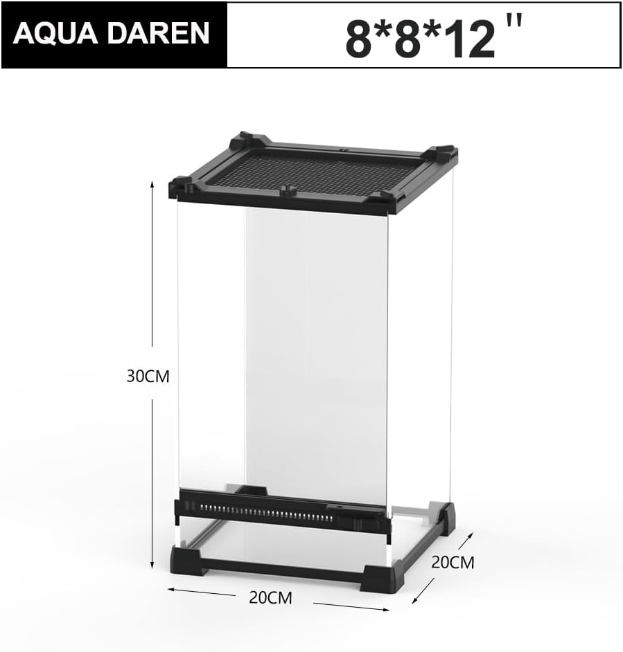 Reptile Tall Glass Terrarium Rainforest Habitat Single Door with Screen Ventilation,Small Reptile Terrarium for Spiders, Tarantulas, Snail, Mantis, Lizard (8 * 8 * 12 inch)