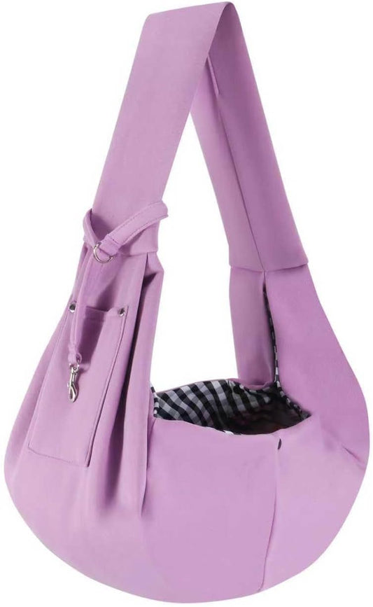 Dog Carrier Sling - Reversible Puppy Carrier Purse with Storage Pocket, Hand-Free Dog Sling Carrier for Carry Small Dogs and Cats, Travel Safety Harness, Dog and Cat Harness (Purple)