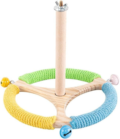 Bird Perch Toy, Interactive Spinning Parakeet Parrot Toys with Chew Toy,360° Silent Free-Spin,for Parrots, Parakeets, Cockatiels, Small to Medium Birds, with Poplar Swing (Round)