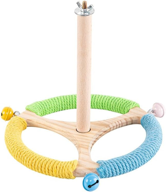 Bird Perch Toy, Interactive Spinning Parakeet Parrot Toys with Chew Toy,360° Silent Free-Spin,for Parrots, Parakeets, Cockatiels, Small to Medium Birds, with Poplar Swing (Round)