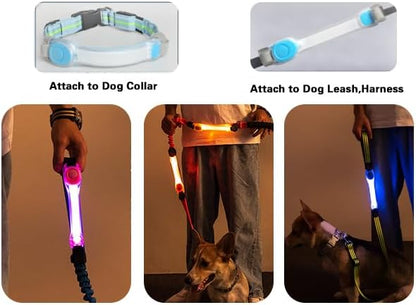 2 Pack LED Light for Dog Leash Harness, Light Up Dog Collar with Nylon Stickers, Waterproof Glow Light Easy to Attach to Collar Leash and Harness, Safety LED Light Up Band for Dogs at Night Walking