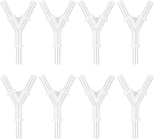 Pawfly 8 Pcs Aquarium Airline Tubing Connectors, 3/16" Airline Y Connector Splitter for Air Pump Tubing, 3 Way Hose Connectors, Plastic Barbed Hose Fittings for Fish Tank