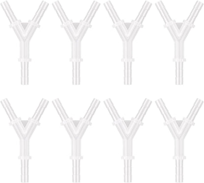 Pawfly 8 Pcs Aquarium Airline Tubing Connectors, 3/16" Airline Y Connector Splitter for Air Pump Tubing, 3 Way Hose Connectors, Plastic Barbed Hose Fittings for Fish Tank