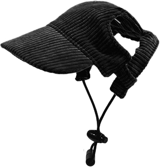 Dog Baseball Cap, Dog Cat Summer Beach Visor Hat with Ear Holes, Adjustable Puppy Sunbonnet Headdress (Black, Large)
