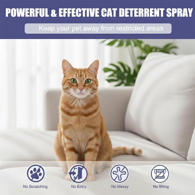 Cat Repellent Spray, Anti-Scratch Furniture & Anti-Cat Pee Deterrent - Natural Citrus Formula, Safe for Pets & Environment, Indoor & Outdoor Use, Protects Furniture & Plants, 50ml
