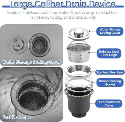 Large Dog Pool & Washing Station for All Breeds, 2-in-1 Bathtub with Retractable Faucet & Sliding Door - Ideal Outdoor Dog Bathing Solution for Home