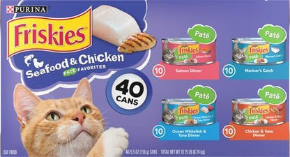 Friskies Purina Pate Wet Cat Food Variety Pack Seafood and Chicken Pate Favorites 40ct VP - (Pack of 80) 5.5 oz. Cans