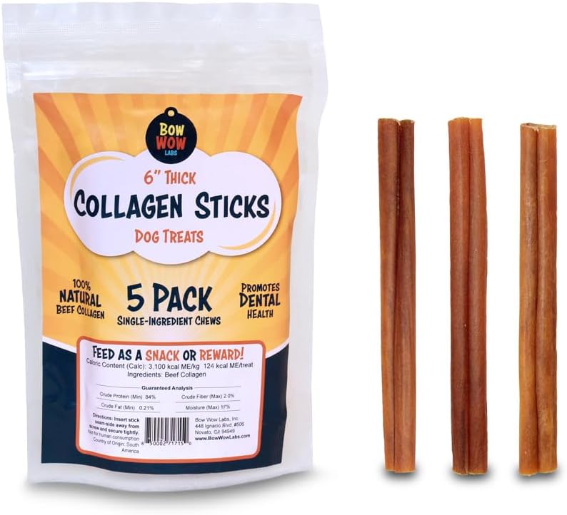 Bow Wow Labs 6" SafeFit Collagen Sticks for Dogs 5 Pack/Thick – All-Natural Chews for Joint, Gut, Bone & Oral Health