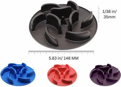 Slow Feeder Insert for Dog Bowl with Suction Cups – Anti-Choke Silicone Design Fits Most Dog Bowls – Includes 3 Finger Toothbrushes for Puppy & Pet Dental Care – Blue, Pink, Black Color