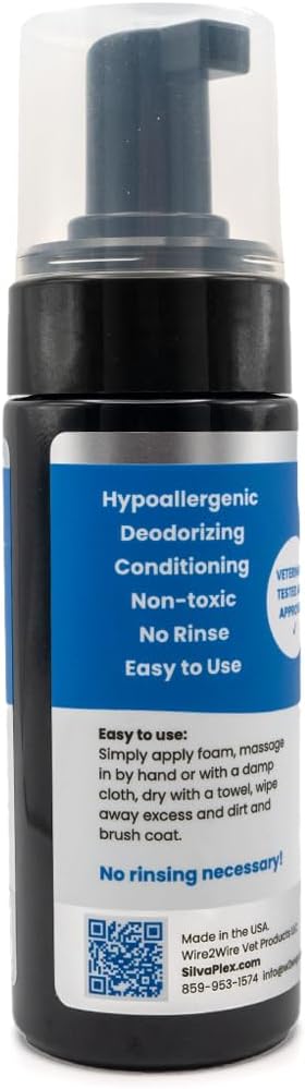 No Rinse Deodorizing Dry Pet Shampoo Plus Conditioner Foam for Dogs and Cats, Waterless Cleanse Enhanced with AG21 Chitosan-Silver Natural Coat Refresh, 5 Oz