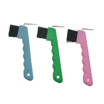 2pc Dual Use Anti-Slip Soft Grip Hoof Pick Rubber With Brush Cleaning Tools Horse Grooming Durable - Random Color