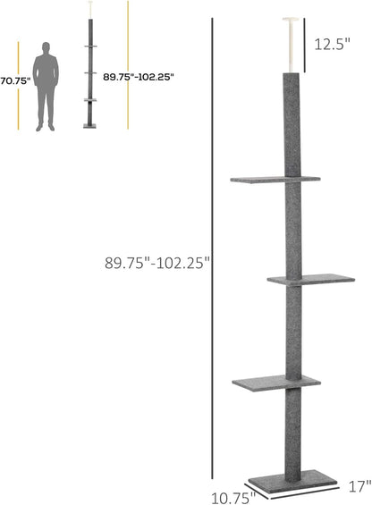 Floor-to-Ceiling Cat Tree Cat Climbing Tower with Sisal-Covered Scratching Posts Natural Cat Tree Activity Center for Kittens Cat Tower Furniture, Grey