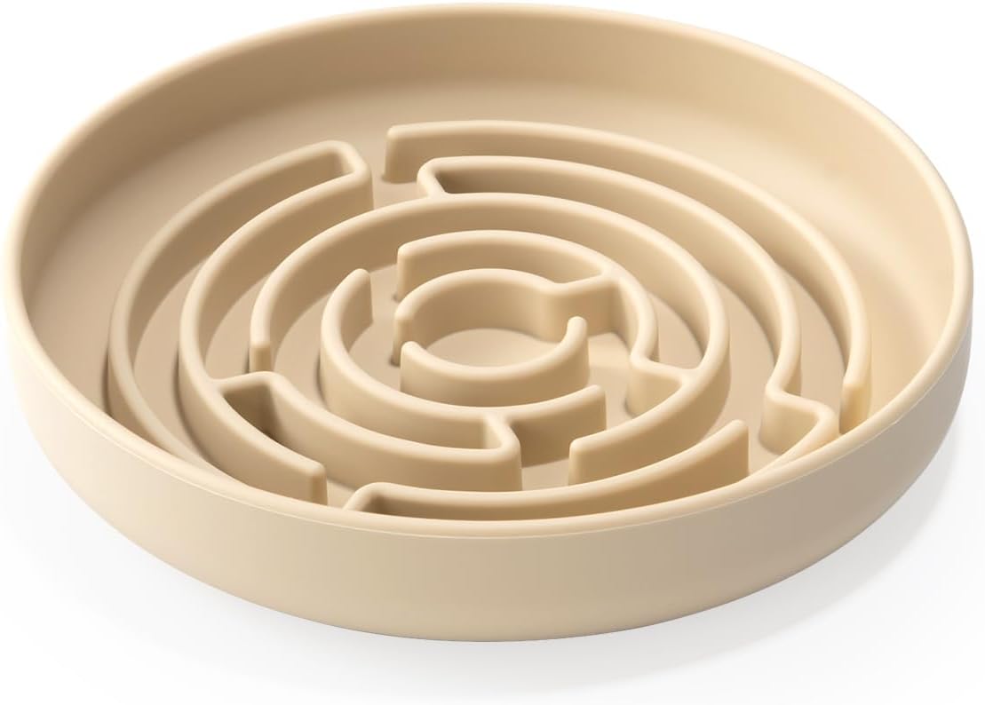 Slow Feeder Dog Bowl, Cat Slow Feeders Slow Eating, Modern Lick Mat Design, Reduces Gulping, Dishwasher Safe, Suit for All Cat & Dog Breeds (Beige)