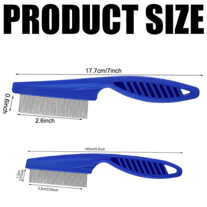 Pet Hair Comb, 2-in-1 Multifunctional Stainless Steel Pet Grooming Comb for Dog and Cat for Flea, Tear Stain Removal, and Dehairing Dogs and Cats' Face, Paws, and Body (Blue)