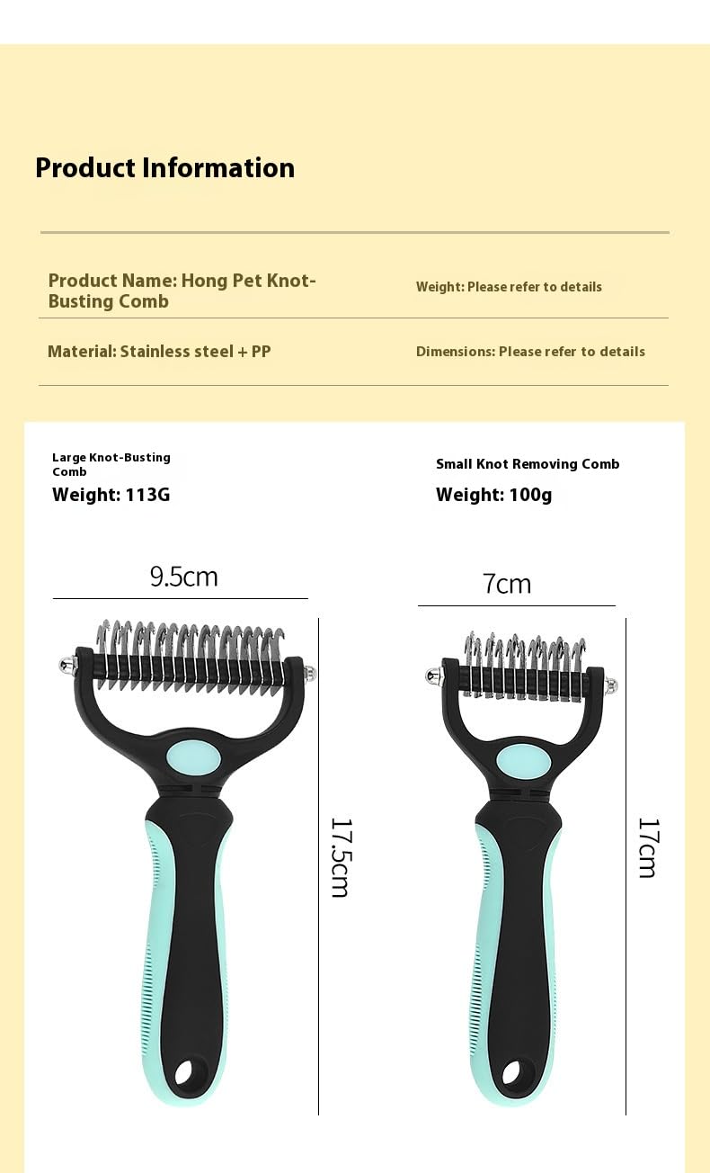 Double-Sided Pet Dematting Comb – 2-in-1 Undercoat Rake for Dogs & Cats, Stainless Steel Blade + PP Handle, Removes Tangles & Floating Hair, Lightweight 113 g, Home Grooming Tool