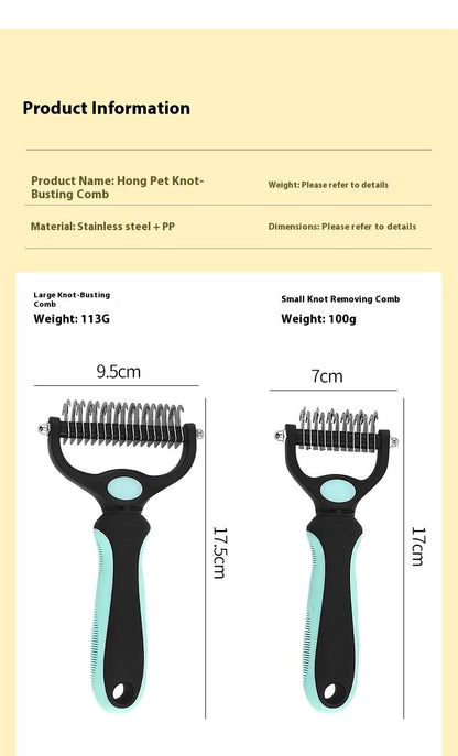 Double-Sided Pet Dematting Comb – 2-in-1 Undercoat Rake for Dogs & Cats, Stainless Steel Blade + PP Handle, Removes Tangles & Floating Hair, Lightweight 113 g, Home Grooming Tool