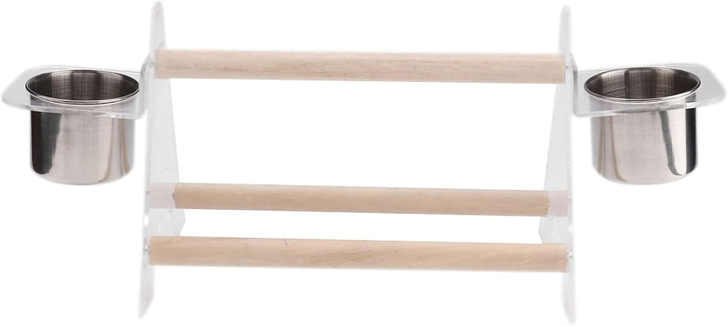 Multipurpose Pet Bird Parrot Stand Platform, Durable Wooden and Plastic Birdcage with Feeder, Non - Eco - Friendly Design for Small and Medium Birds, Includes Two Cups and Sc