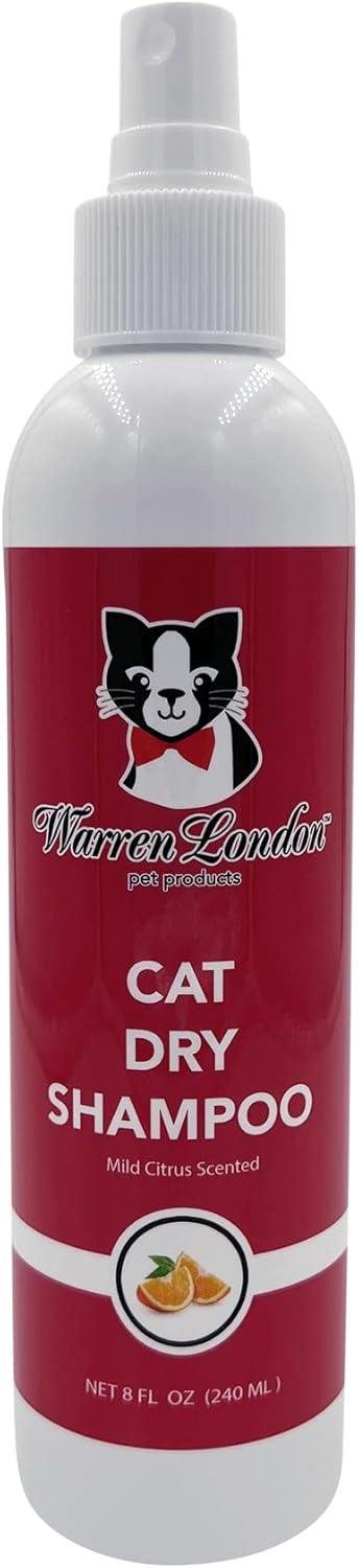 Warren London Cat Dry Shampoo Spray – 8 oz No-Rinse Waterless Cleaner with Neem & Coconut | Mild Citrus Odor Control, Dander & Itch Relief | Quick On-The-Go Grooming | Soap-Free, Made in USA