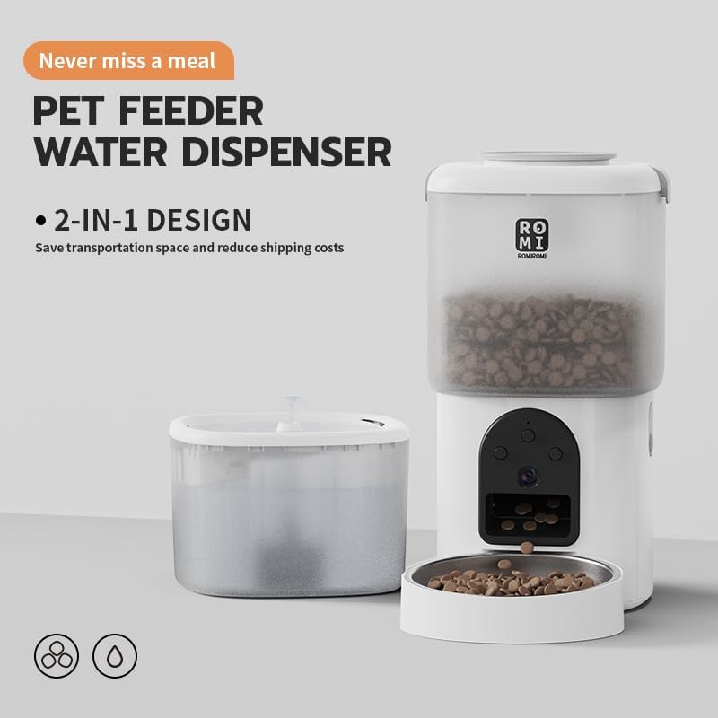 Automatic Cat Feeder with Camera 1080P HD Video 2.4G&5G WiFi Cat Water Fountain with Moving Water Feature Timed Auto Feeder with APP Control,Multiple Cats, Detachable for Easy Clean