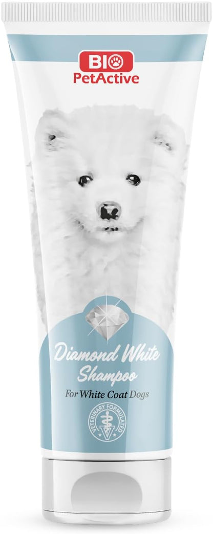 Bio Petactive Diamond White Shampoo for Dogs | Brightens, Removes Stains and Restores White Coats | Deep Cleans & Deodorizes with Long-Lasting Coconut Scent | 8.45 fl oz