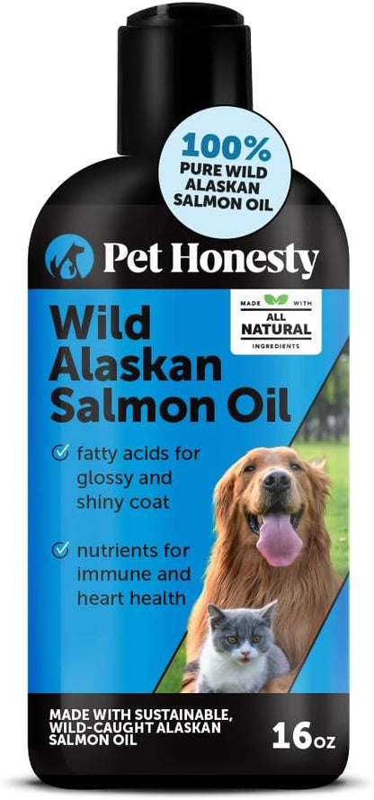 Wild Alaskan Salmon Oil, Omega-3 Fish Oil for Dogs and Cats, Fatty Acids, Salmon Oil for Dogs, Skin and Coat Health, Pure Dog Food Topper, Supports Joints, Brain & Heart Health - 16 oz