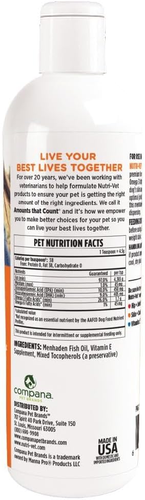 Nutri-Vet Fish Oil - Dog Skin & Coat Supplement - Omega 3 Fish Oil - Promotes Joint Health - 12oz