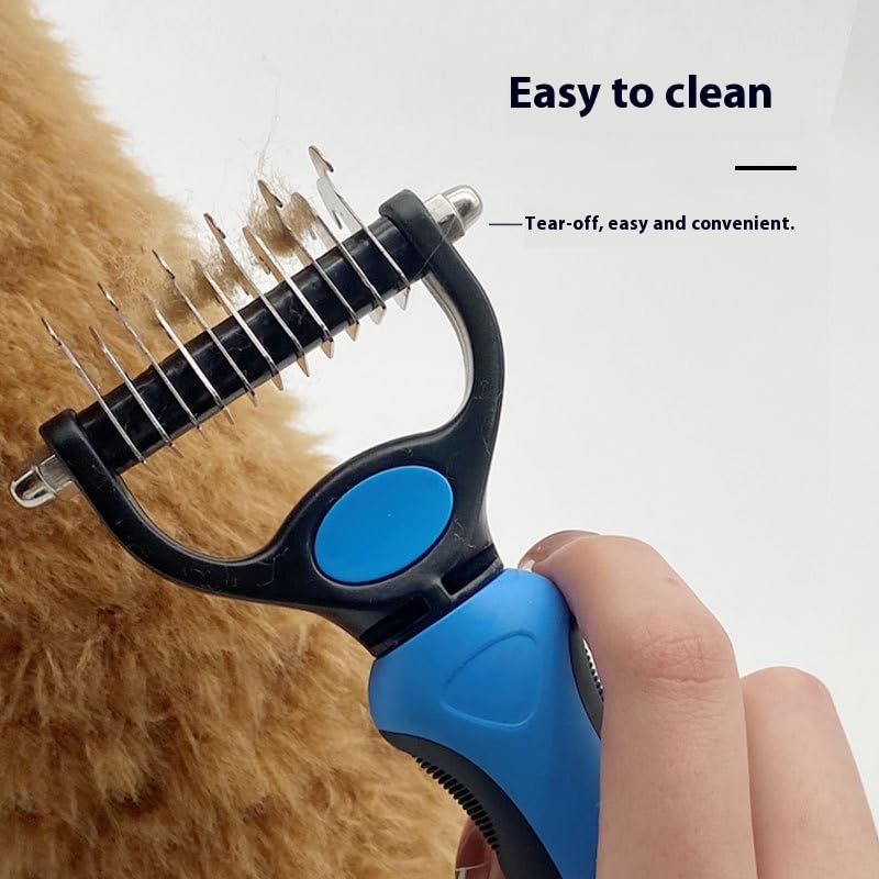 Double-Sided Pet Dematting Comb – 2-in-1 Undercoat Rake for Dogs & Cats, Stainless Steel Blade + PP Handle, Removes Tangles & Floating Hair, Lightweight 113 g, Home Grooming Tool