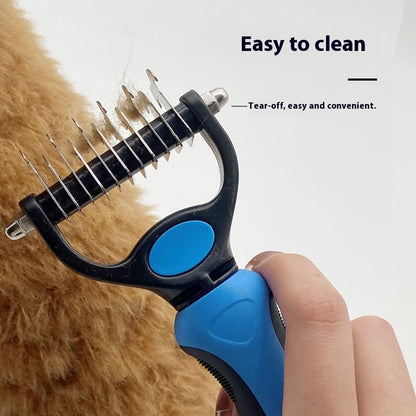 Double-Sided Pet Dematting Comb – 2-in-1 Undercoat Rake for Dogs & Cats, Stainless Steel Blade + PP Handle, Removes Tangles & Floating Hair, Lightweight 113 g, Home Grooming Tool