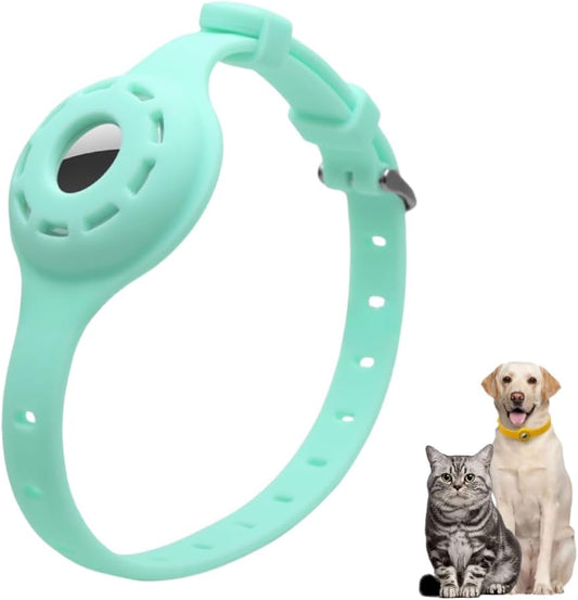 Airtag Protector Silicone Luminous Collar Adjustable Loss Prevention Eye-catching Pet Collar for Cats and Small Dogs(Mint Green)