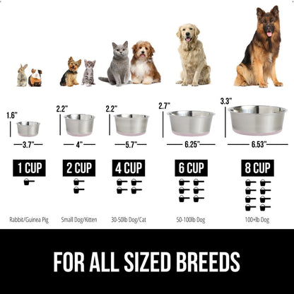 GORILLA GRIP Dog Bowls, Holds 2 Cups Each (16 fl oz), Heavy Duty Stainless Steel Food and Water Bowl for Feeding Dogs and Cats, Dishwasher Safe, Rust Resistant, BPA Free Rubber Base, Set of 2 Pink